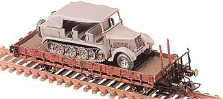 Mini-Tanks Military Former German Army WWII Railroad Equipment Limited-Run -- Class R 10 Flatcar w/Mittlrer Artillery Tractor Half-Track (gray)