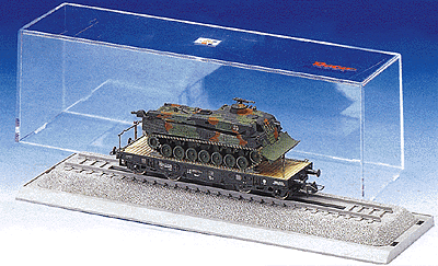 Minitank Military Modern German Federal Army (BW) -- Rlmmps Flatcar w/Armored Recovery Vehicle "Bergepanzer 2 " in Display Box