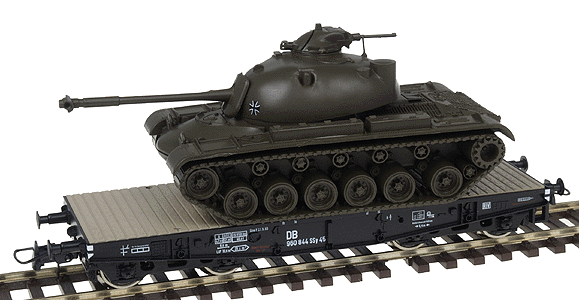 Mini-Tanks Military - German Army Post 1945 - Railroad Equipment -- DB Ssy Heavy Flatcar w/M48 A1 "Patton" Main Battle Tank