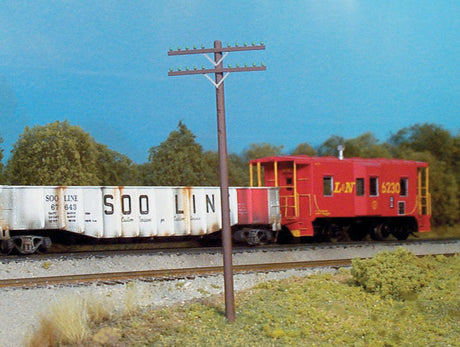 2-Arm Railroad Telephone Poles -- Kit - 18 Poles & 36 Crossarms (brown)-2