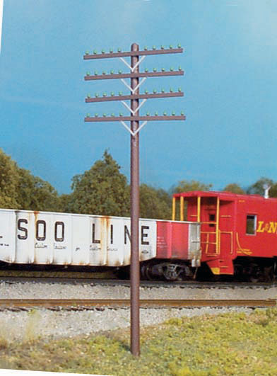 Railroad Telephone 4-Arm Poles -- Kit - 12 Poles & 48 Crossarms (brown)-2