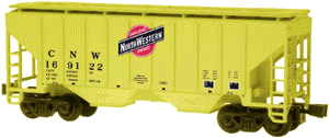 3000 Cubic Foot 2-Bay Covered Hopper - Single Car -- Chicago & North Western ("Zito" Yellow w/large, centered multicolored hera