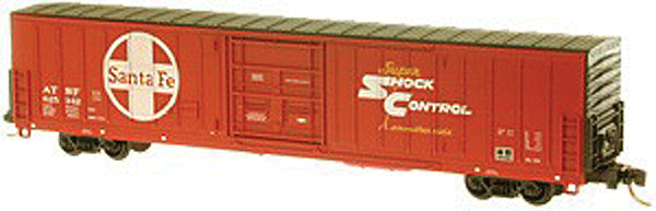 PC&F 62' Insulated Beer Boxcar w/10' 6" Door - Ready to Run -- Santa Fe (red, black, white Large Logo, Shock Control Markings)