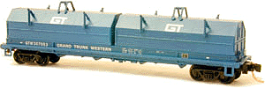 Evans 100-Ton Coil Car w/Angled Hoods - Ready to Run -- Grand Trunk Western (blue, white, Logo on Hoods)