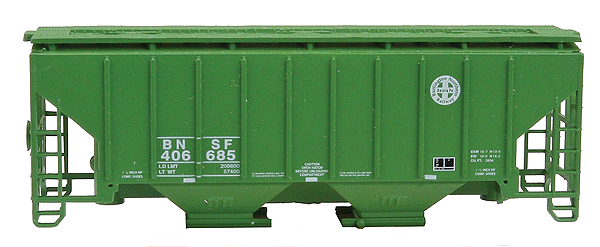 3000 Cubic Foot 2-Bay Covered Hopper - Assembled - Single Car -- Burlington Northern & Santa Fe (green) w/Micro Trains Trucks & Couplers