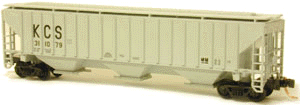4750 Cubic Foot PS-2CD 3-Bay Covered Hopper - Assembled -- Kansas City Southern (gray) w/Micro Trains Trucks & Couplers