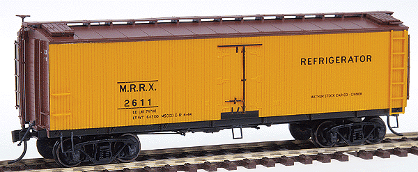 37' Mather Meat Reefer - Assembled -- MRRX (Reefer Orange w/Freight Car Red Roof & Ends)