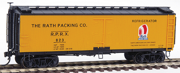 37' Mather Meat Reefer - Assembled -- Rath RPRX (Reefer Orange, Freight Car Red roof & ends)