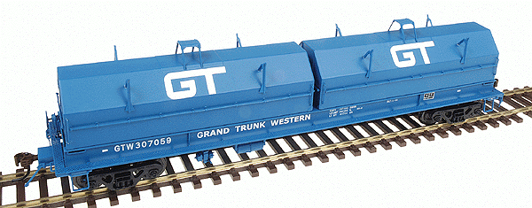 Evans 100-Ton Coil Car w/Angled Hoods - Ready to Run -- Grand Trunk Western (blue, white, Logo on Hoods)