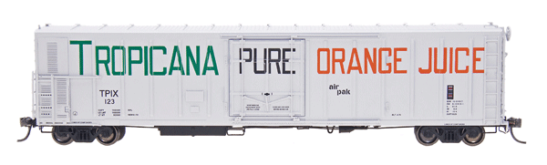 57' Mechanical Reefer - Ready to Run -- Tropicana Orange Juice (1970 Scheme, white, green, orange, Large Lettering)