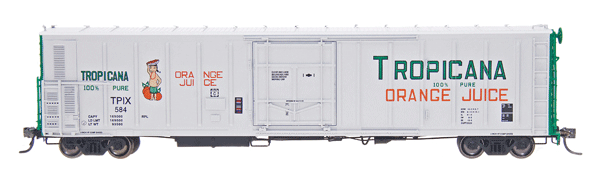 57' Mechanical Reefer - Ready to Run -- Tropicana Orange Juice (1979 Scheme; white, green Ends, 1 Figure Logo)