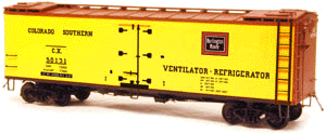 R-30-12-9 Refrigerator Car -- Colorado Southern (CB&Q herald, yellow, black, Boxcar Red roof & ends)