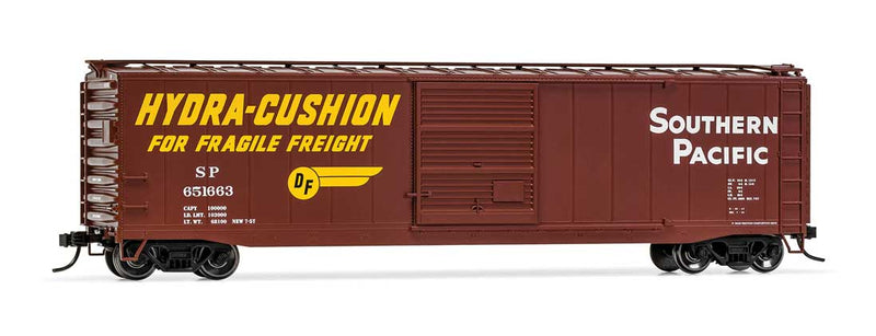 50' Sliding-Door Boxcar with Roofwalk - Ready to Run -- Southern Pacific #651533 (Boxcar Red, yellow, white, Hydra Cushion Markings)
