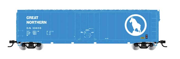 50' Plug-Door Boxcar No Roofwalk - Ready to Run -- Great Northern #36885 (Big Sky Blue, white, Large Rocky Logo)