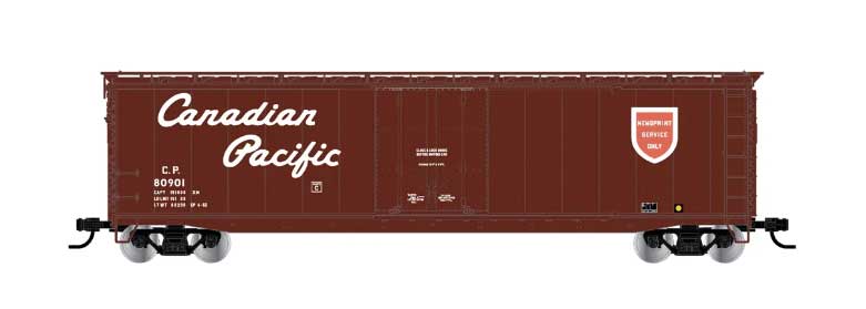 50' Plug-Door Boxcar w/Roofwalk - Ready to Run -- Canadian Pacific #80000 (Boxcar Red, red, white, Script Lettering, Newsprint