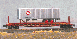 GSC 53' 6" Flatcar w/35' Vertical Ribbed Trailer -- TOFC TTX #2 (Freight Car Red w/white letters) w/REA Trailer (green)