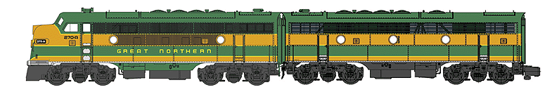 Diesel EMD F7 A-B-A Set Powered with AC/DC Sound -- Great Northern