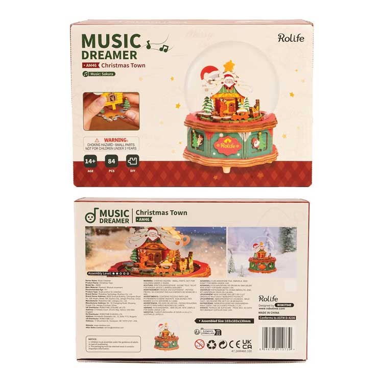 Rolife Christmas Town Music Box AM46 - Kit -- Working 3-D Laser-Cut Wood Puzzle-3