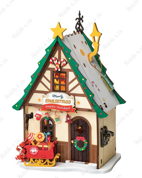 Rolife Twinkling Christmas House DS036 -- 3-D Laser-Cut Wood Puzzle-1