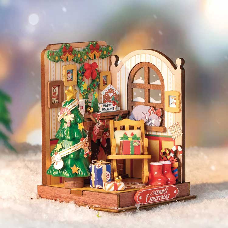 Rolife Christmas Fireplace DS041 -- 3-D Laser-Cut Wood Puzzle-4