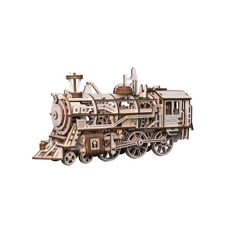 Mechanical Locomotive with Wind-Up Gearing -- 3D Wooden Puzzle-1