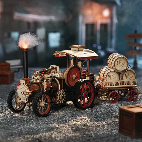Steam Engine (Tractor) with Trailer - Kit -- Motorized Mechanical 3D Puzzle-2