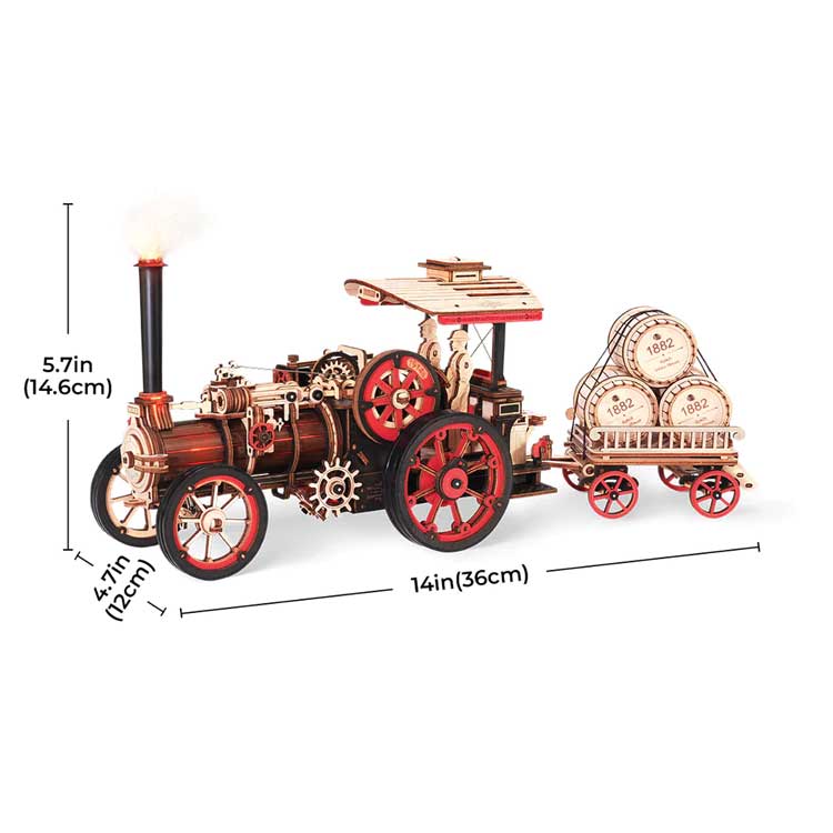 Steam Engine (Tractor) with Trailer - Kit -- Motorized Mechanical 3D Puzzle-7