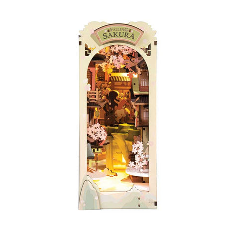 Falling Sakura DIY Book Nook Shelf Insert - Laser-Cut Wood Kit -- 3D Wooden Puzzle-1