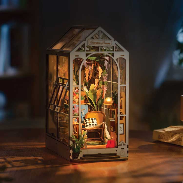 Holiday Garden House Book Nook Shelf Insert - Kit -- Lighted 3D Puzzle-3