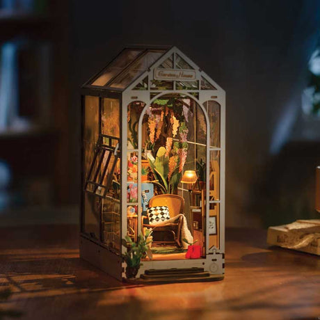 Holiday Garden House Book Nook Shelf Insert - Kit -- Lighted 3D Puzzle-3