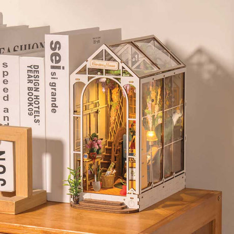 Holiday Garden House Book Nook Shelf Insert - Kit -- Lighted 3D Puzzle-4
