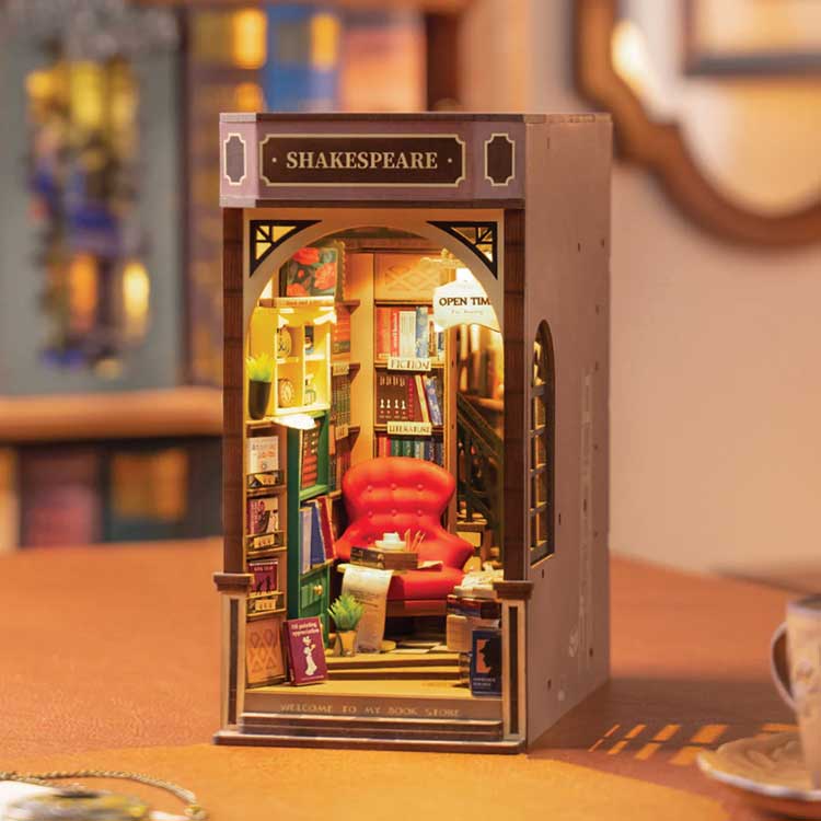 Bookstore DIY Book Nook Shelf Insert - Laser-Cut Wood Kit -- 3D Wooden Puzzle-2