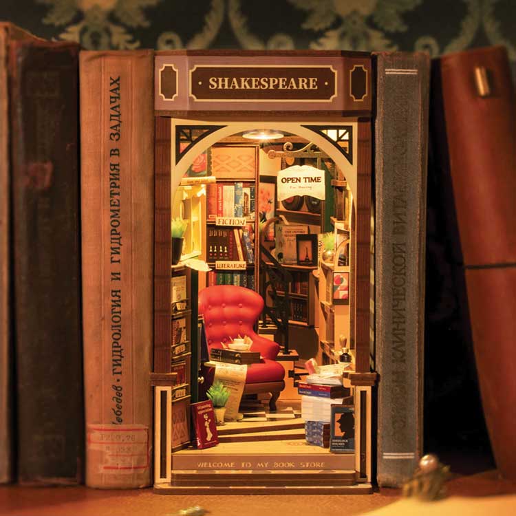 Bookstore DIY Book Nook Shelf Insert - Laser-Cut Wood Kit -- 3D Wooden Puzzle-3