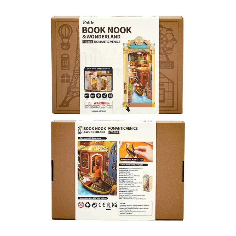 Romantic Venice DIY Book Nook Shelf Insert - Laser-Cut Wood Kit -- 3D Wooden Puzzle-6