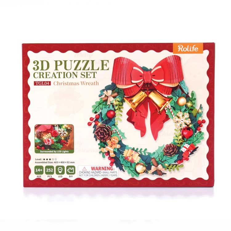 Rolife Christmas Wreath 3D Wooden Puzzle TGL04 -- 3-D Laser-Cut Wood Puzzle-3