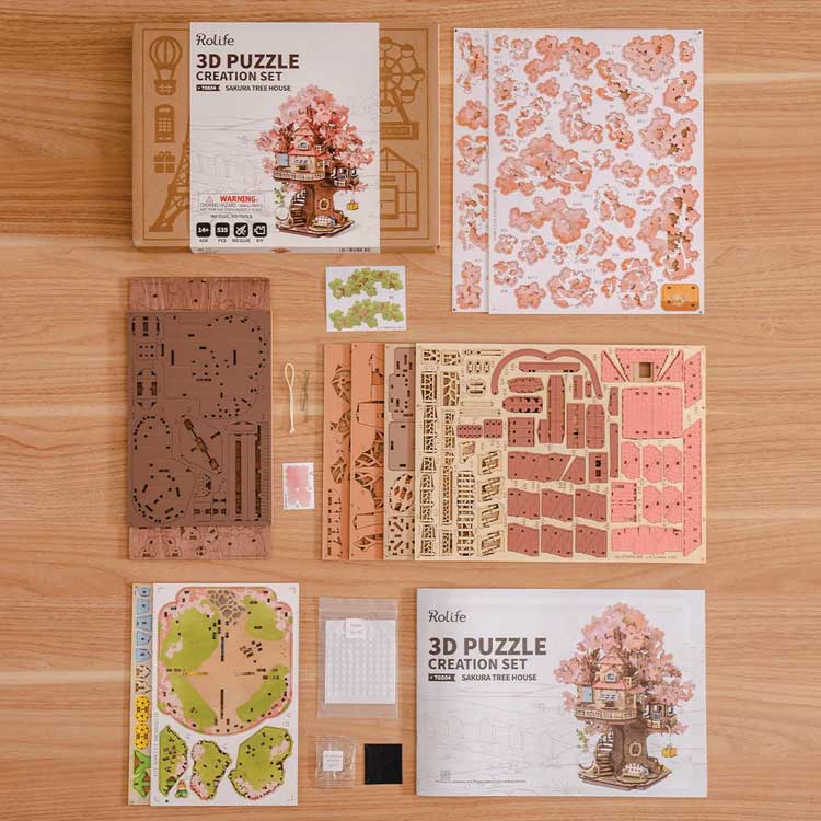 Sakura Tree House -- Laser-Cut Wood Puzzle-2
