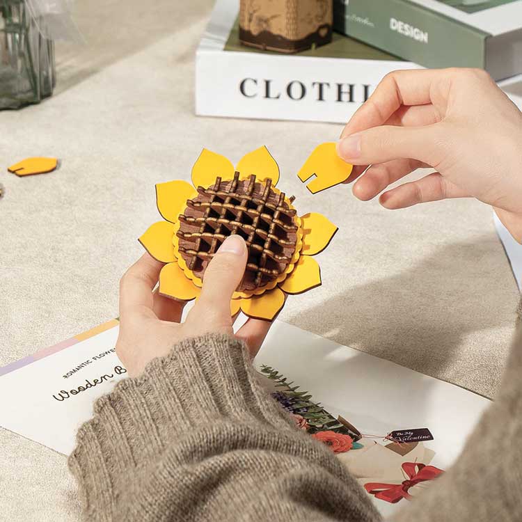 Sunflower - Laser-Cut Wood Kit -- 3D Wooden Puzzle-2