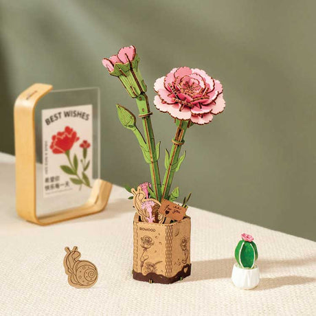 Pink Carnation - Laser-Cut Wood Kit -- 3D Wooden Puzzle