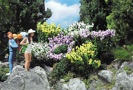 Blooming Bushes -- Laurel Bushes - 6 Sets (2 Each Pastel Lavender, Bright Yellow & White)