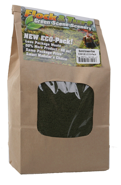 Flock & Turf Ground Cover ECO Pack Bag - 48oz  1.4L -- Fine - Burnt Green