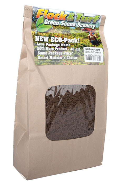 Flock & Turf Ground Cover ECO Pack Bag - 48oz  1.4L -- Coarse - Light Brown