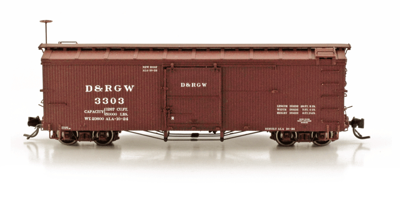 Blackstone Models(TM) 3000 Series 30' Wood Boxcar - Ready to Run -- Denver & Rio Grande Western #3303 (1924 Boxcar Red, No Logo)