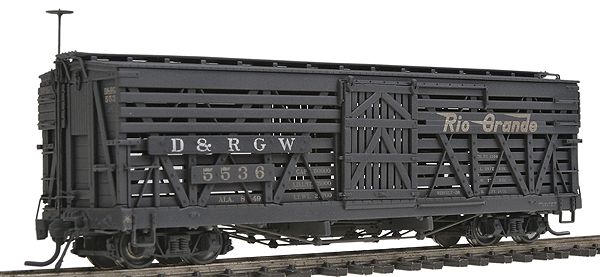 Blackstone Models(TM) 5500-Series 30' Stock Car - Weathered -- Denver & Rio Grande Western #5536 (Flying Grande Herald)