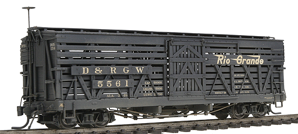 Blackstone Models(TM) 5500-Series 30' Stock Car - Weathered -- Denver & Rio Grande Western #5561 (Flying Grande Herald)