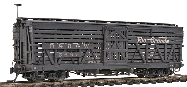 Blackstone Models(TM) 5500 Series 30' Stock Car - Weathered -- Denver & Rio Grande Western #5687 (Flying Grande Herald)