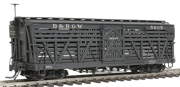 Blackstone Models(TM) 5500-Series 30' Stock Car - Ready to Run -- Denver & Rio Grande Western #5605 (Weathered, black, 1930s Logo B2/3 Letters