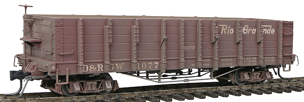 Blackstone Models(TM) High Side Gondola,Weathered,Lightly Sun-Faded Scheme -- Denver & Rio Grande Western #1077 (Flying Grande Herald)
