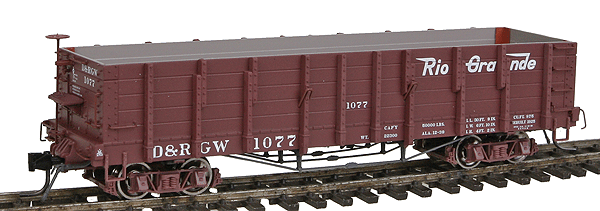 Blackstone Models (TM) High Side Gondola, Lightly Sun-Faded Paint Scheme -- Denver & Rio Grande Western #1077 (Flying Grande Herald)