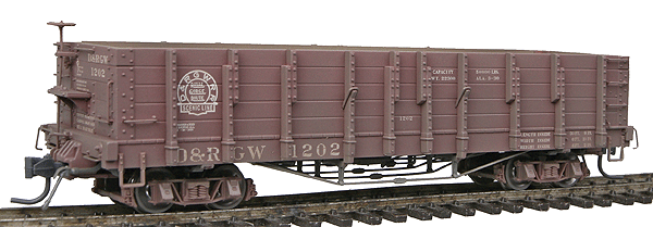 Blackstone Models(TM) High Side Gondola,Weathered,Lightly Sun-Faded Scheme -- Denver & Rio Grande Western #1202 (Royal Gorge Route Herald)