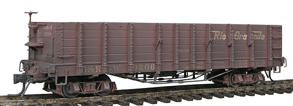 Blackstone Models(TM) High Side Gondola,Weathered,More Sun-Faded Scheme -- Denver & Rio Grande Western #9026 (Flying Grande Herald)